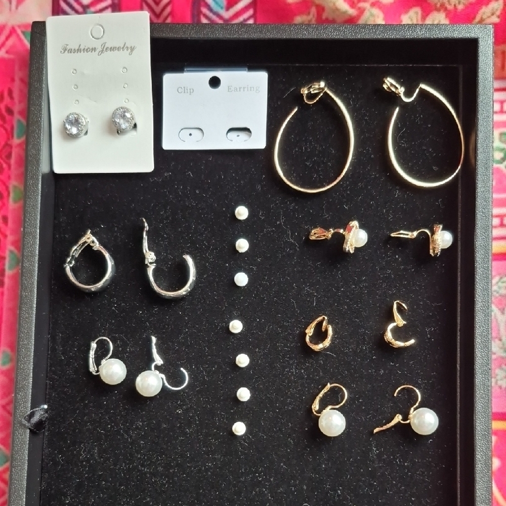 Bundle of Unique Gold and Silver Colored CLIP ON Earrings (J91)
